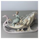 13" Antique late Victorian Porcelain Swan Sleigh