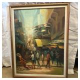 26x20 Framed Mid-century bustling Asian street