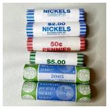 (6) Uncirculated Mint Rolls- Nickles, Pennies,