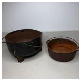 13" Vintage Cast Iron Cauldron & 10" Cast Iron