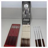 3 Sets Stainless Steel Fondue Forks Wooden Handles
