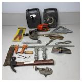 Tool Lot 1- Hammer, Measuring Tape, Square, Clamp,