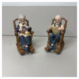 Elderly Couple Figurine Set Grandma Knitting &