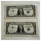 (2) 1957 B Consecutive STAR NOTE Blue Seal United
