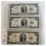 (3) 1963 Red Seal United States $2 Federal Reserve