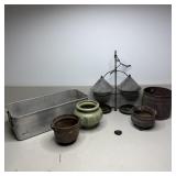 Table Lot- Haeger Pottery Planter, Brass Bowls,