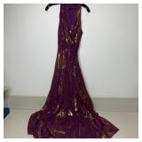 Leslie Fay Purple/Gold Sleeveless Maxi Dress