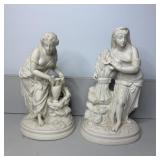 (2) 13 1/2" Antique Parian Ware Bisque Sculpture