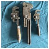 (3) Vintage Adjustable Pipe Wrenches- Trimo,