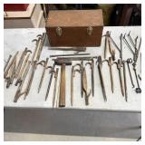 (36) Antique Blacksmith Tools & Wood Chest