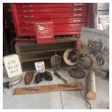 Table Lot- Eye Wash Kit, Vintage Lamp, Metal