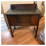 ANTIQUE MARBLE TOP WASH STAND WITH TOWEL BAR ON