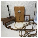 Western Lot- Small Stool, Rope, Wipe, Wood Box,