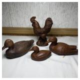4- Red Mill Wood Carved Signed Duck/Chicken