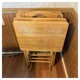 Vintage MCM Solid Wood 4 Tv Trays with Stand