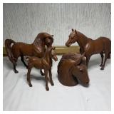 4- Red Mill Wood Carved Signed Horse Figures
