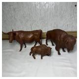 3- Red Mill Wood Carved Signed Buffalo/Longhorn