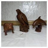 3- Red Mill Wood Carved Signed Assorted Figures