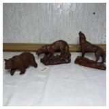 3- Red Mill Wood Carved Signed Assorted Figures