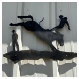 25x15 Rustic Steel Cowboy & Bucking Bronco Metal