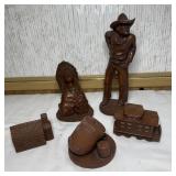 5- Red Mill Wood Carved Signed Assorted Figures
