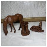 3- Red Mill Wood Carved Signed Horse/Boots Figures