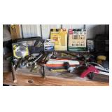 Table Lot- Saw Blade, Tool Bag, Pipe Bender,
