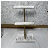 New Two-Tier White & Gold Patterned T-Bar Jewelry