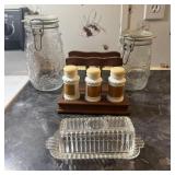 Milk Glass Spice Containers on Napkin Rack,