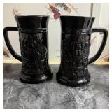 2- Vintage Indiana Tiara Black Glass Embossed
