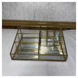 Vintage-Style Brass-Trimmed Glass Cosmetic &