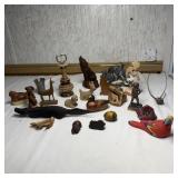 Assorted Carved Wood Figures, Stone Art