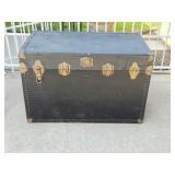 Vintage Black Flat Top Steamer Trunk