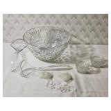 Vintage Clear Pressed Glass Punch Bowl