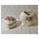 Vintage Ceramic Rose Vase and Trinket Box