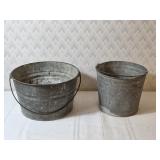 2 Vintage Galvanized Metal Buckets