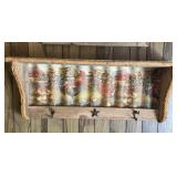 Rustic Farmhouse Rooster Wall Shelf with Hooks