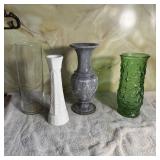 (4) Vases- Gray Marbled Stone, Emerald Green