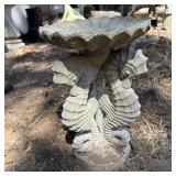 16" Vintage Concrete Triple Seahorse Birdbath