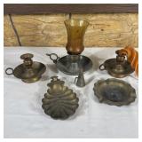 Vintage Mixed Lot Brass Chambersticks Candle
