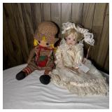 (2) Large Vintage Dolls- Strawberry Motif Cloth