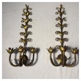 Vintage Mid-Century Gilt Tole Metal Wall Sconces