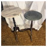 (2) Vintage Wooden Pedestal Accent Tables Round