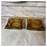 (2) Vintage Amber Square Glass Ashtrays