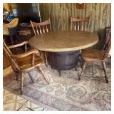 Round Wood Barrel Base Dining Table & Chairs
