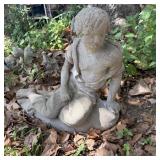 21" Concrete Young Child Reclining on Rock Base