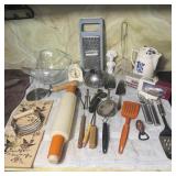 Kitchen Lot- Cooking Utensils, Glass Bowl,