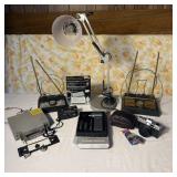 READ Table Lot- Desk Lamp, Cameras, Antenna, &