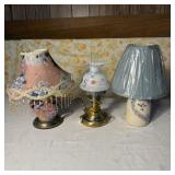 (3) Vintage Lamps- Floral, Hummingbird, Hurricane