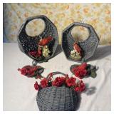 Gray Wall Hanging Baskets with Bird Figurines-